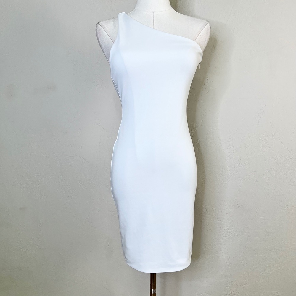 Alice + Olivia White One Shoulder Open Back Bodycon Midi Dress Cocktail Party 0